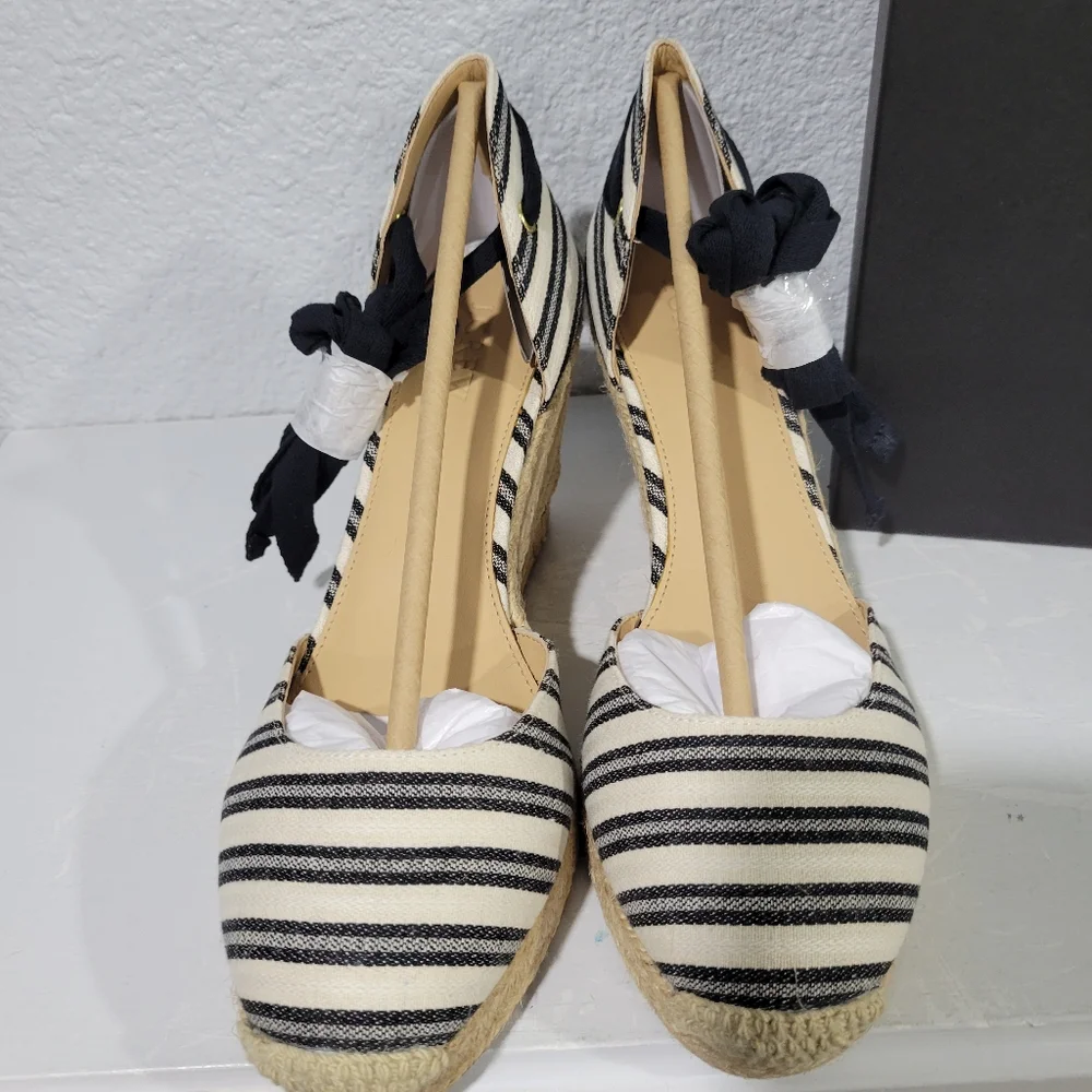 J Crew Espadrille wedges (83mm) with ankle wrap in stripe Size 8.5